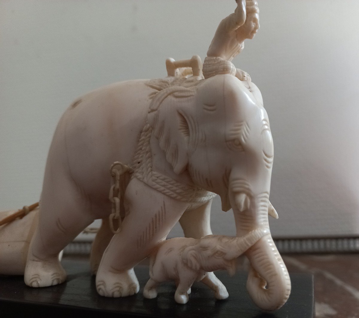 Elephant In Ivory And His Cornac - Vietnam - XIXth Circa 1850-photo-3