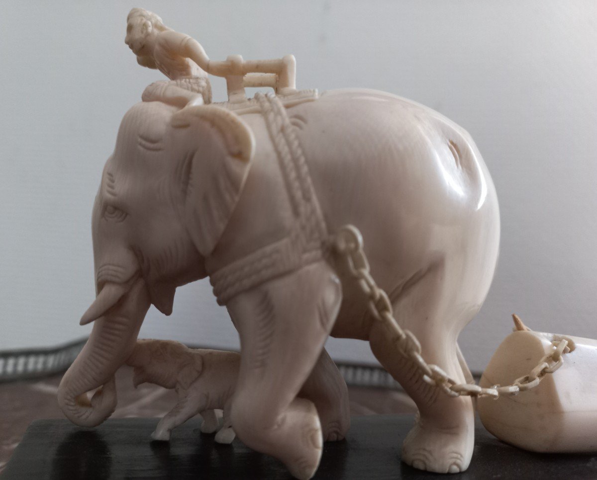 Elephant In Ivory And His Cornac - Vietnam - XIXth Circa 1850-photo-4