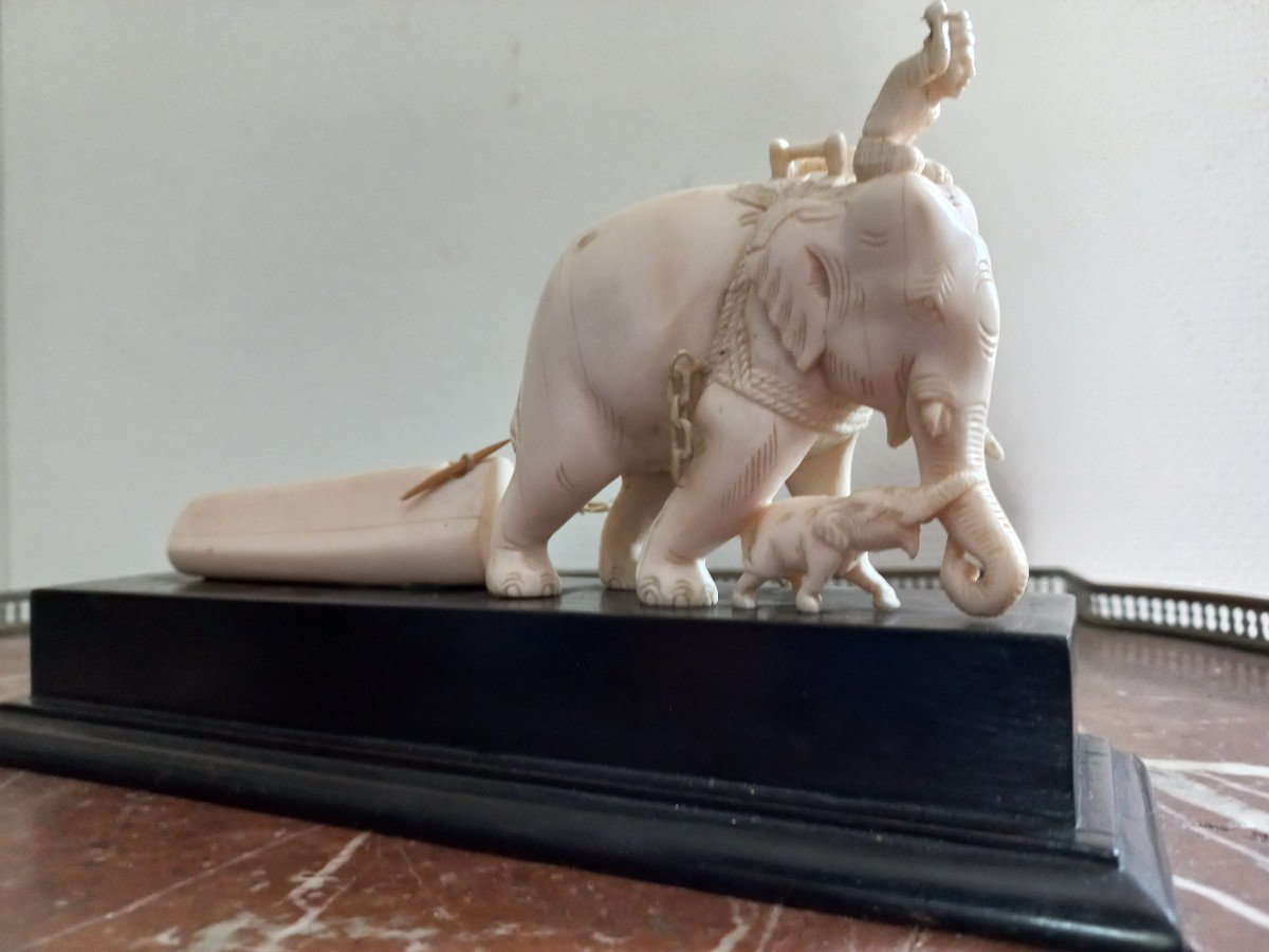 Elephant In Ivory And His Cornac - Vietnam - XIXth Circa 1850