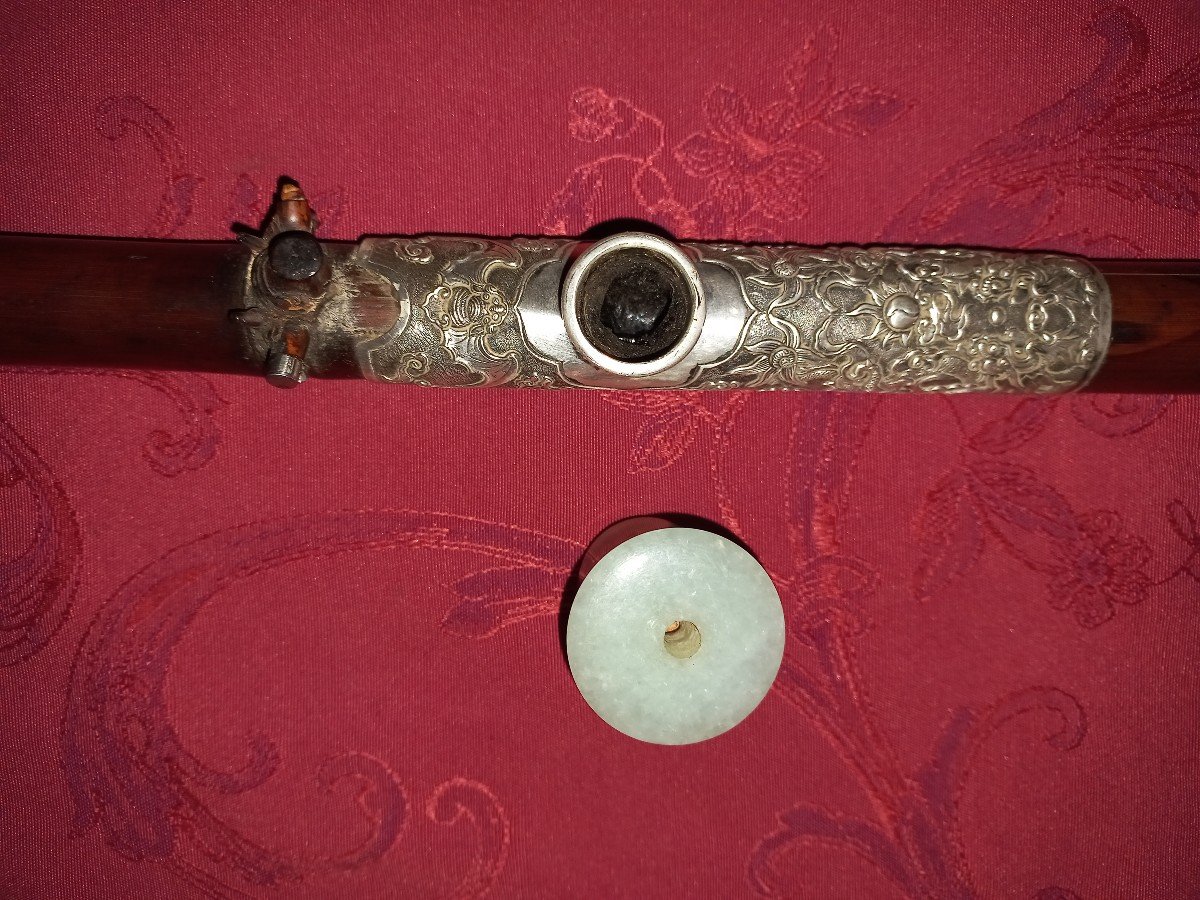  And Old Opium Pipe In Bamboo And Silver-photo-2