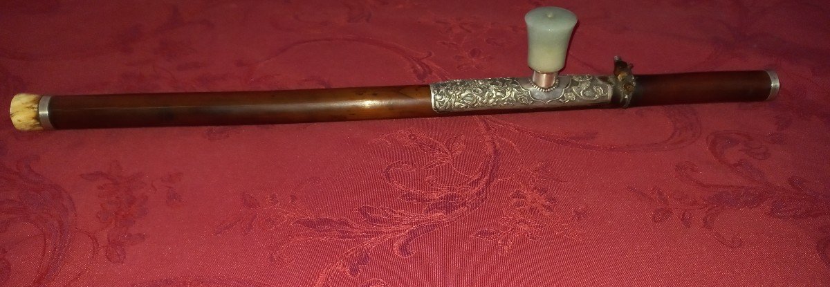  And Old Opium Pipe In Bamboo And Silver-photo-1