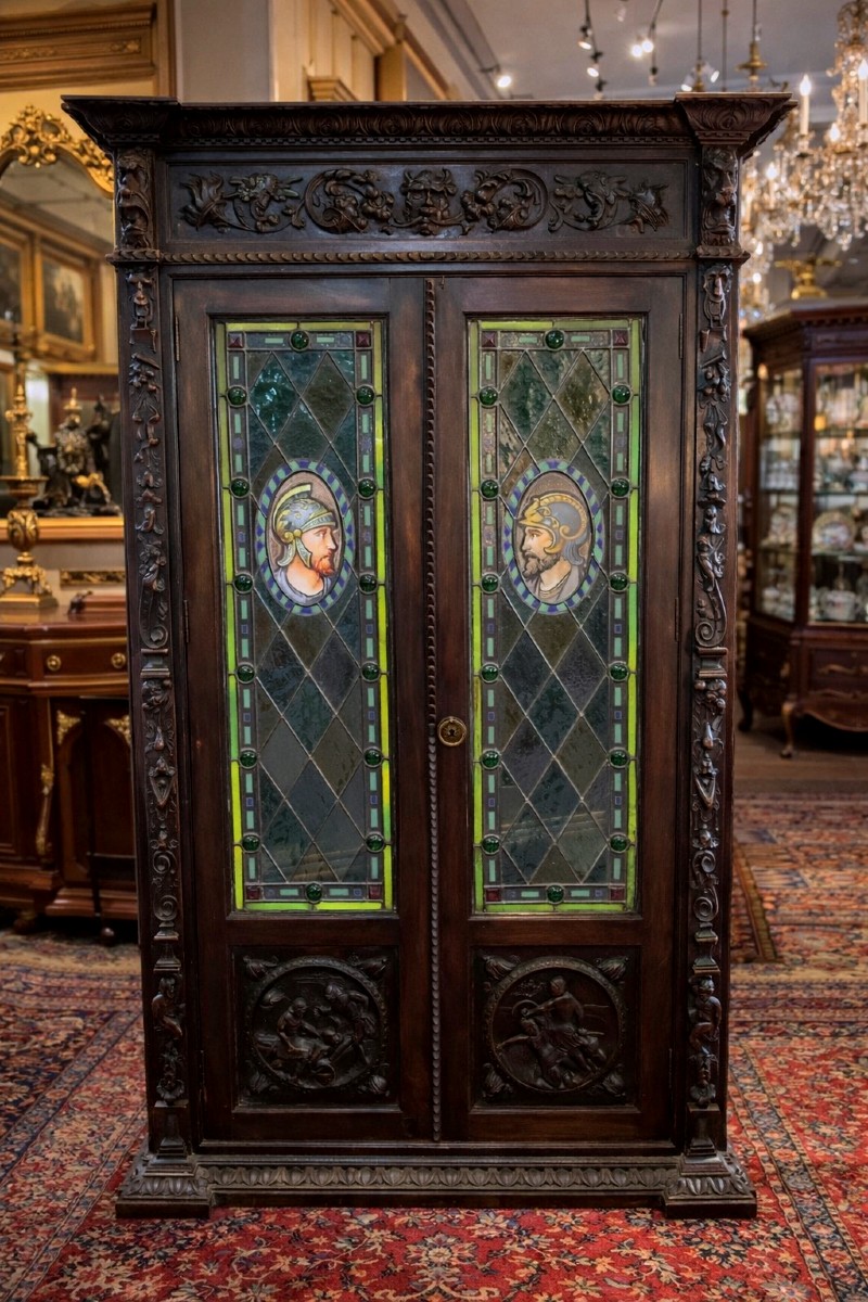 Renaissance Style Oak Library, XIXth-photo-8