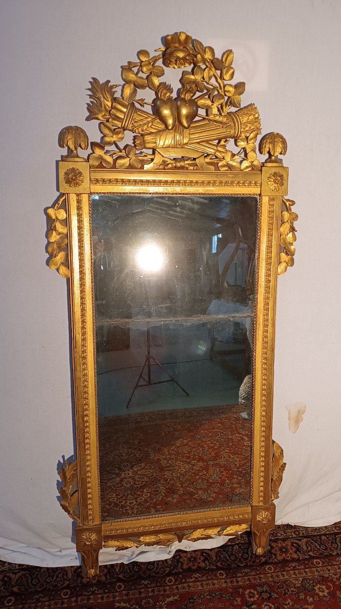  Miroir En Bois doré Sculpté   d'époque Louis XVI-photo-2