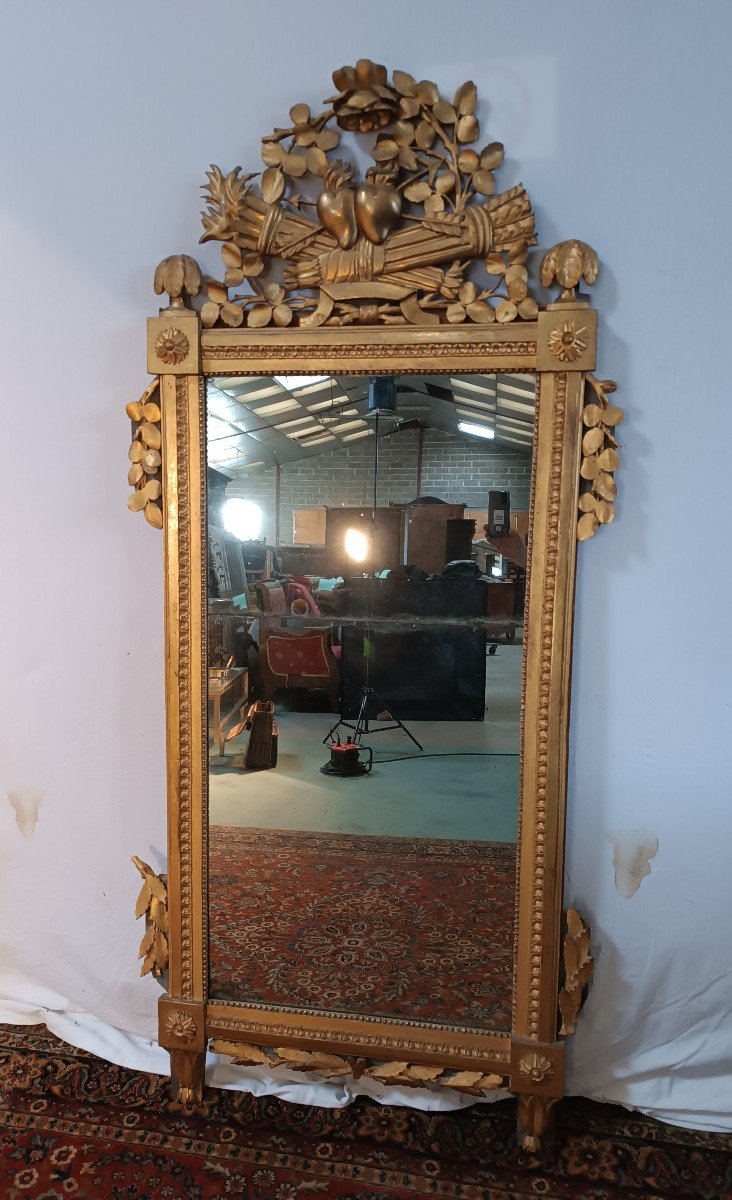  Miroir En Bois doré Sculpté   d'époque Louis XVI-photo-3