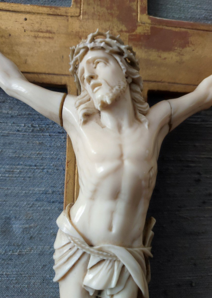 Christ En Ivoire De Morse, Crucifix De Fond De Lit d'époque Louis XV 18e-photo-3