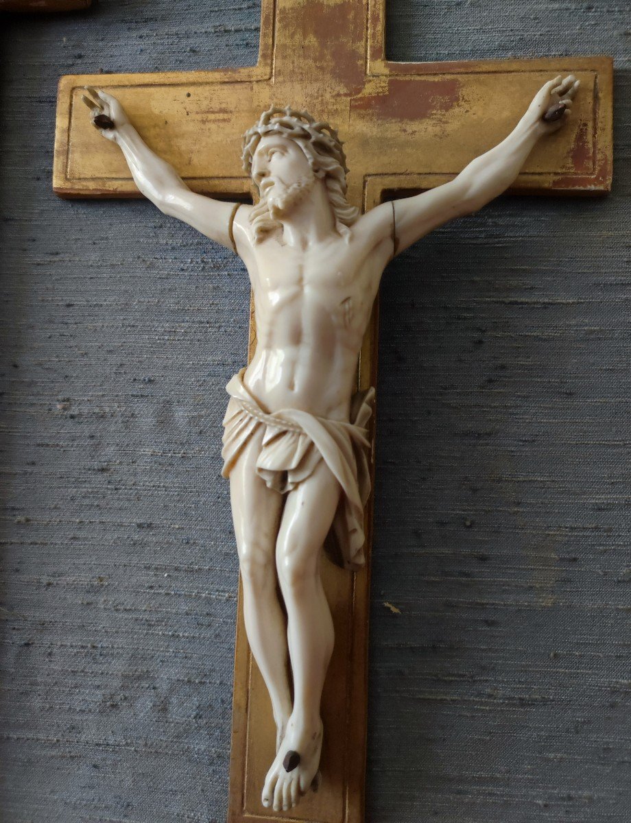 Christ En Ivoire De Morse, Crucifix De Fond De Lit d'époque Louis XV 18e-photo-4