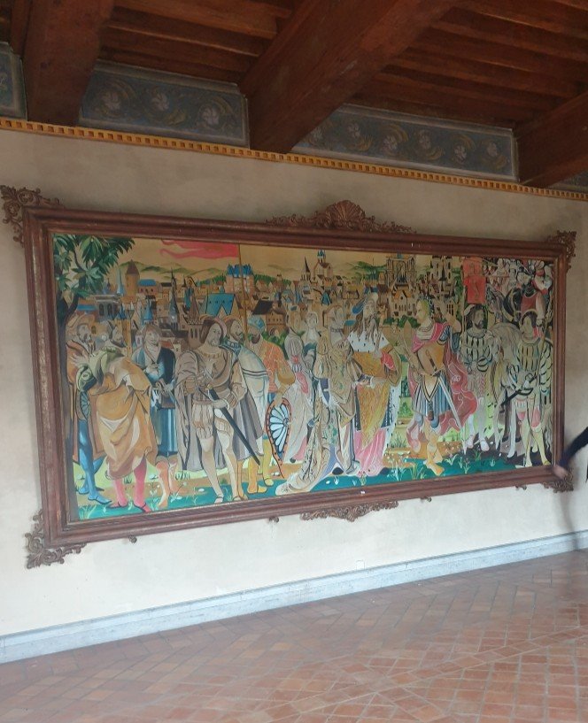 Très  grand tableau  le  mariage de  François 1ᵉʳ d'après une tapisserie d'Aubusson 550 cm de long 