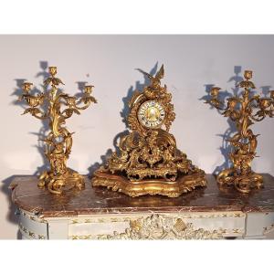 Rocaille Style Gilt Bronze Table Cartel With Birds Decor