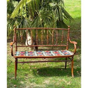 Elegance Et Rare Banc En Bois Courbé Et Rotin De Michael Thonet, Vienne, Vers 1920