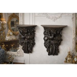 Carved Wooden Console From The Indo-american Period, 19th Century 