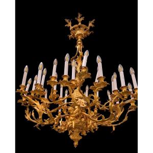 Lustre en bronze dorée d 'après  jacques caffierri  