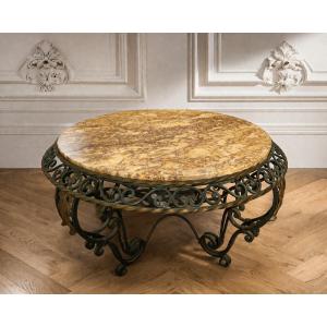 Wrought Iron And Marble Coffee Table
