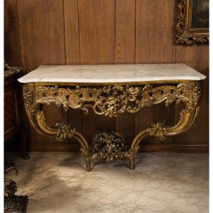 Important Louis XV Carved And Gilded Wood Console From The 18th Century