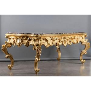 19th-century Richly Carved Gilded Wooden Coffee Table 