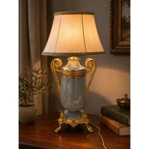 Large Celadon Porcelain Lamp With Gilded Bronze Mounting, From The Napoleon III Period