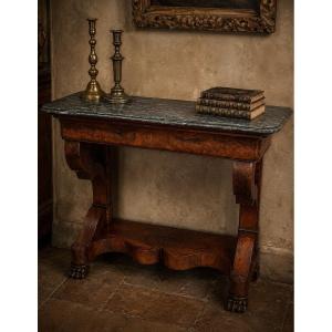 Console d’époque Empire Restauration en acajou, pieds griffes