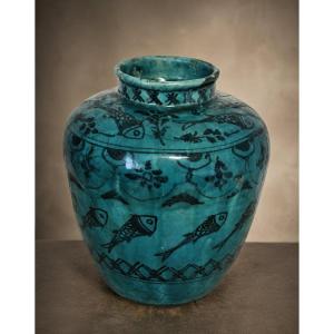 Safavid-period Islamic Persian Ceramic Vase With Turquoise Glaze, Persia, Circa 1700–1735