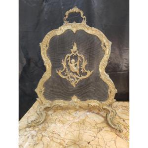 Antique Louis XV  Firescreen In Gilt Bronze