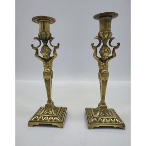 Pair Of Candlesticks Candlesticks With Putti In Bronze XIX