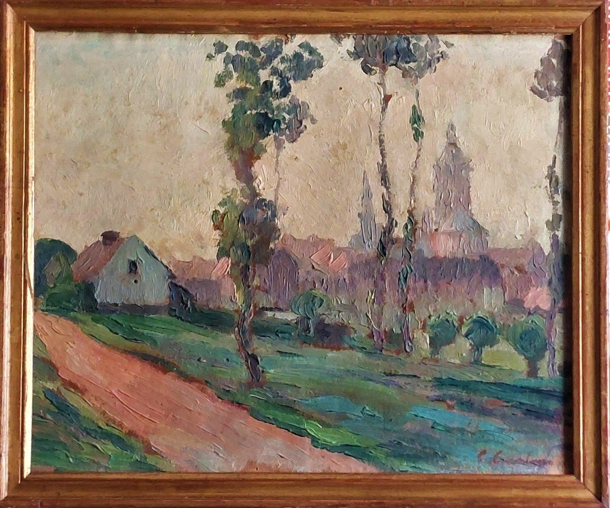 "landscape" Oil On Cardboard Late 19th Century