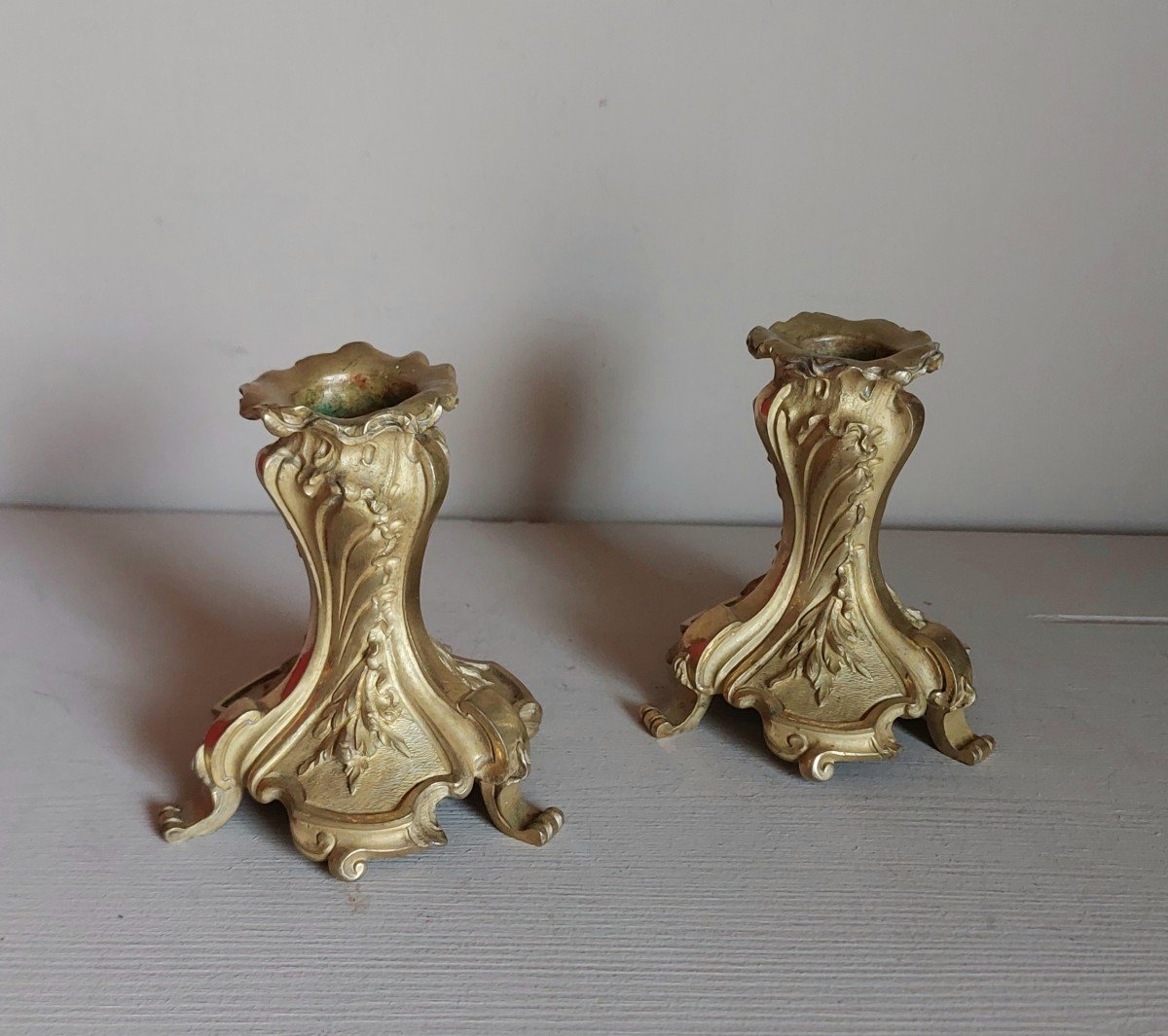 Pair Of Louis XV Style Gilt Bronze Candlesticks -photo-2