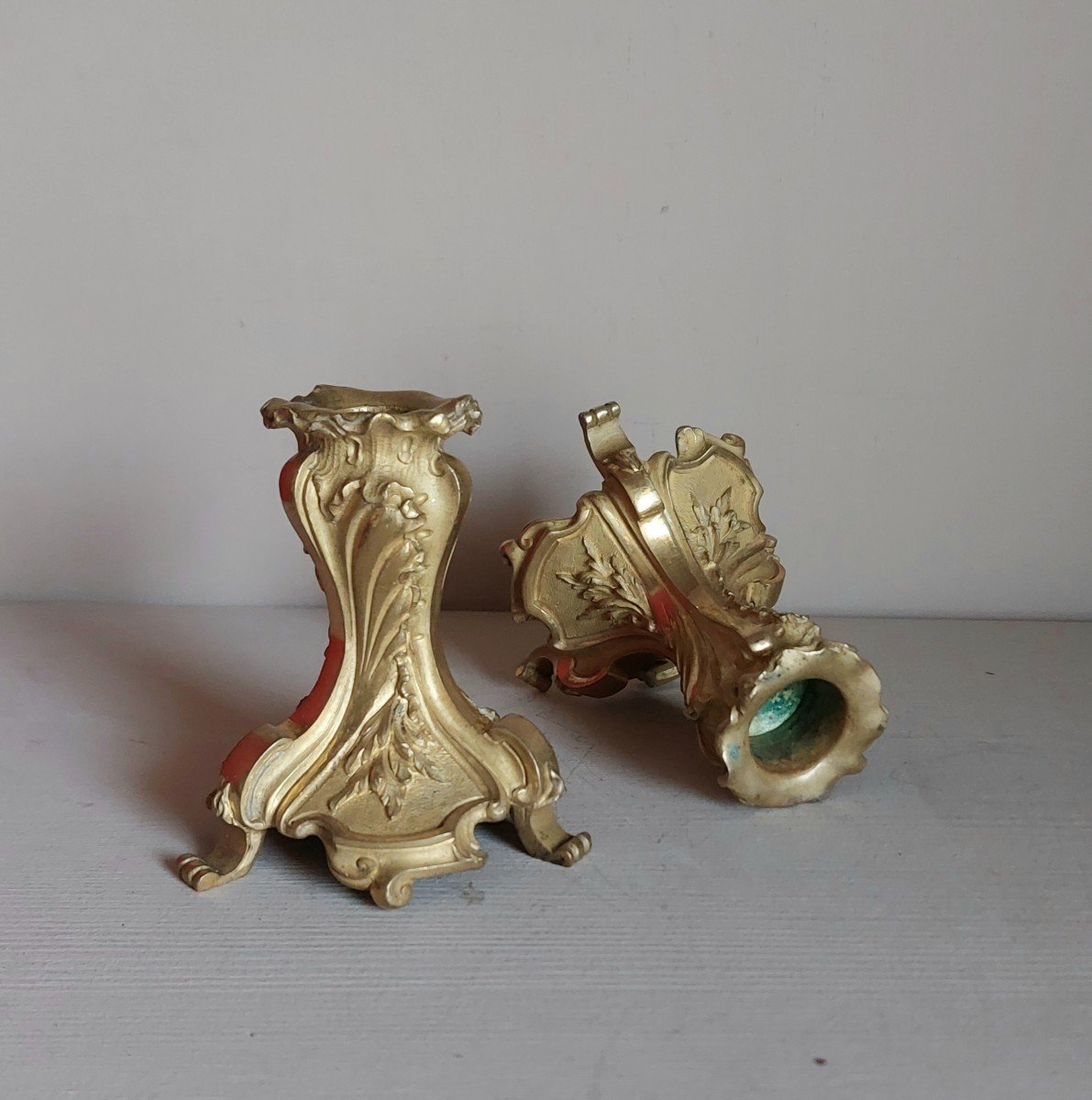 Pair Of Louis XV Style Gilt Bronze Candlesticks -photo-1