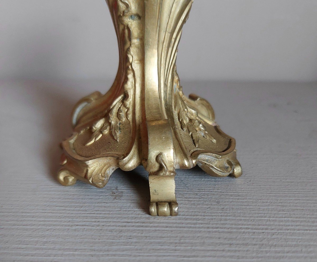 Pair Of Louis XV Style Gilt Bronze Candlesticks -photo-2