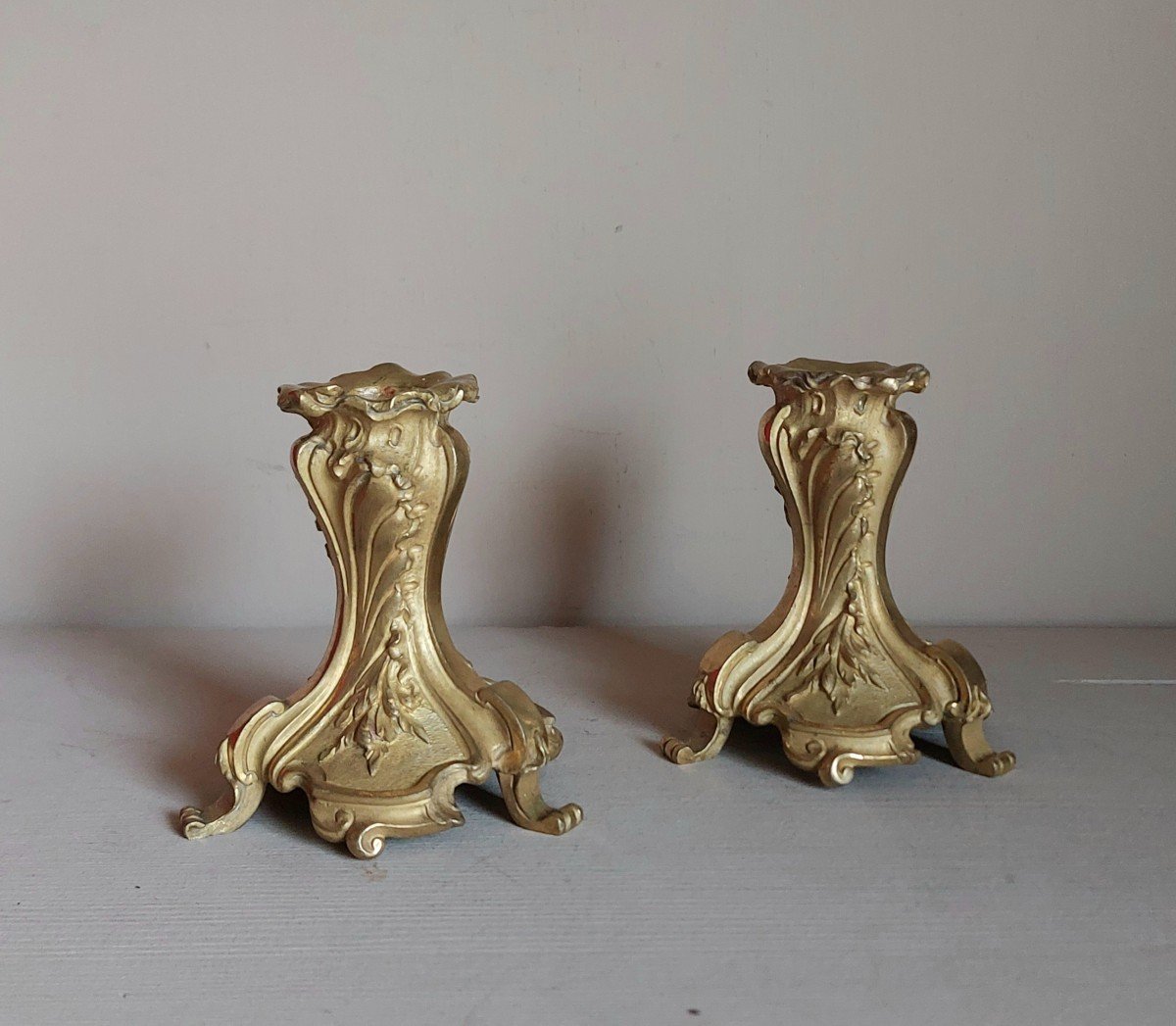 Pair Of Louis XV Style Gilt Bronze Candlesticks 