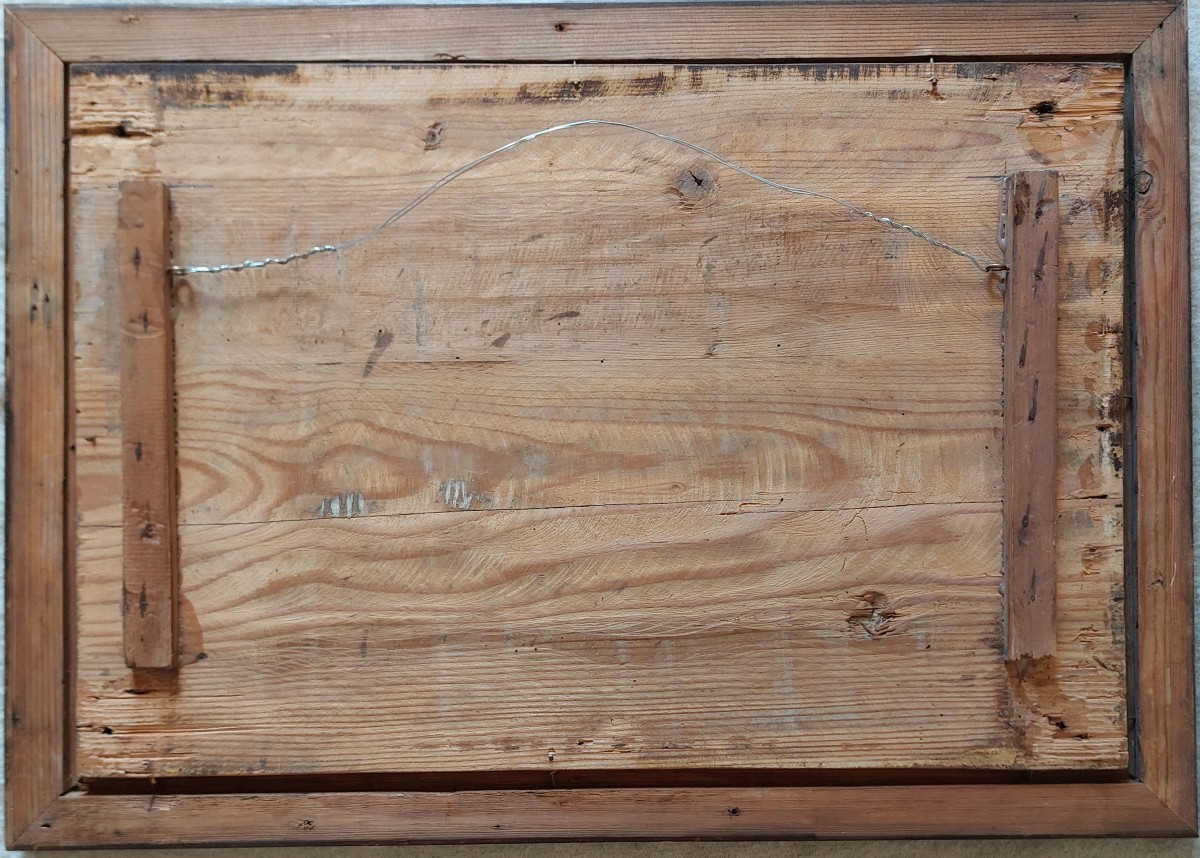 Panneau de bois peint  XIXème siècle -photo-4