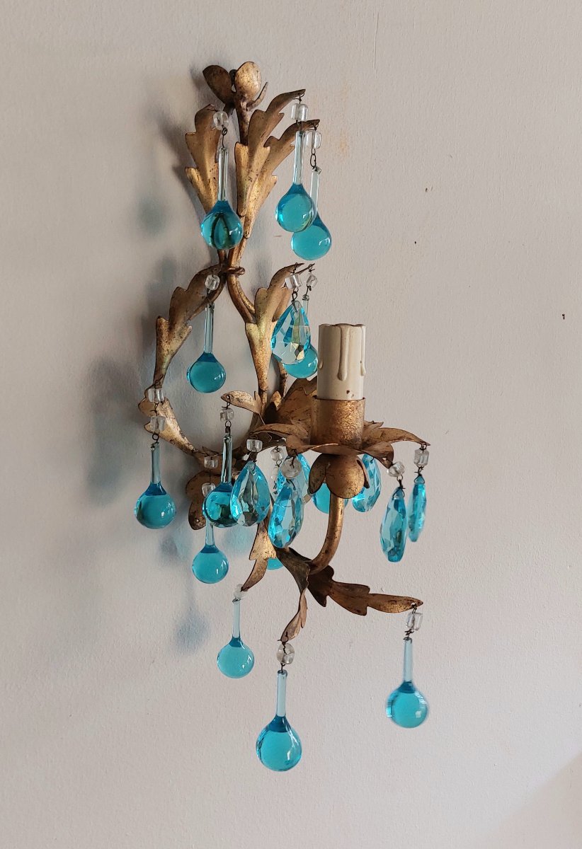 Chandelier And Pair Of Gold-plated Sheet Metal Wall Sconces -photo-3