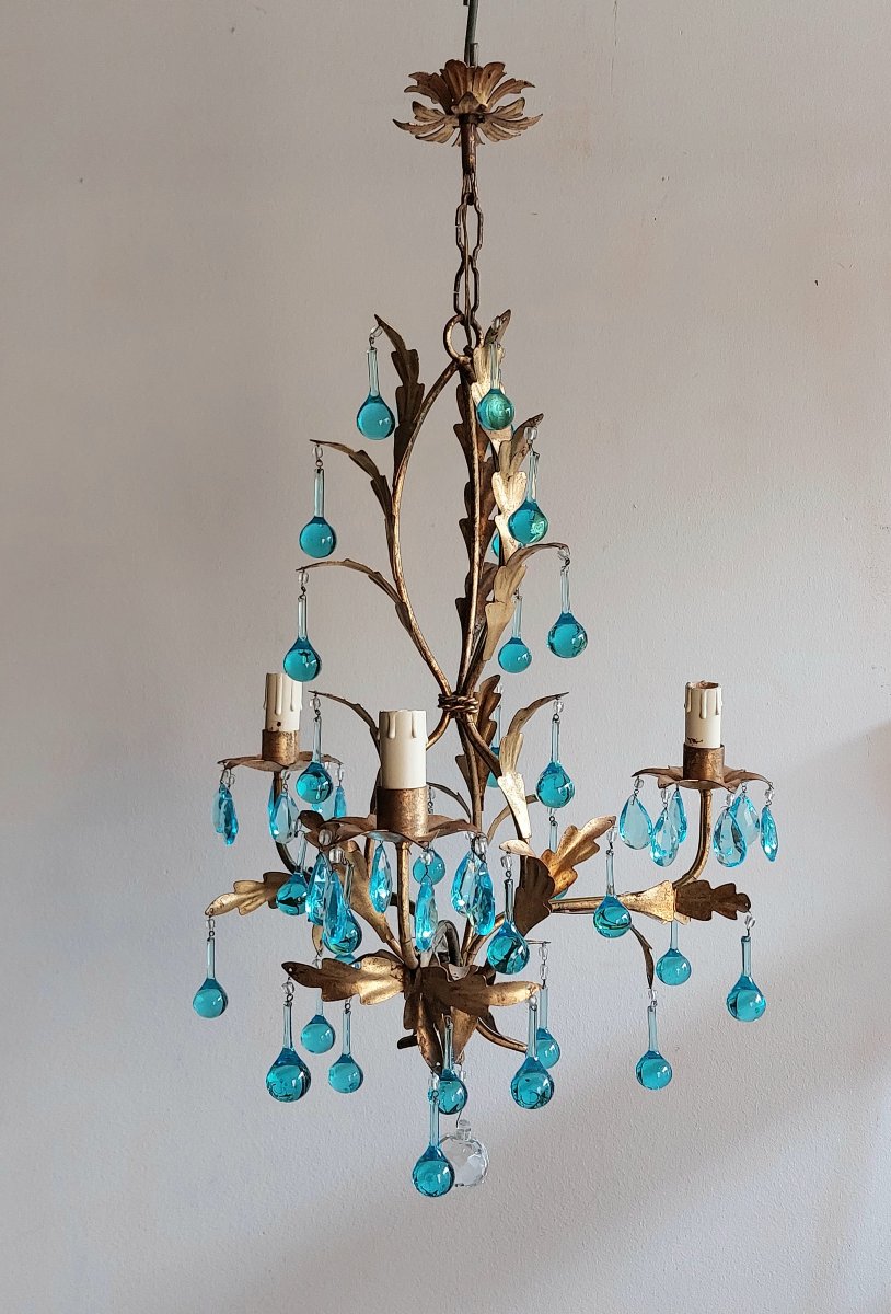 Chandelier And Pair Of Gold-plated Sheet Metal Wall Sconces 