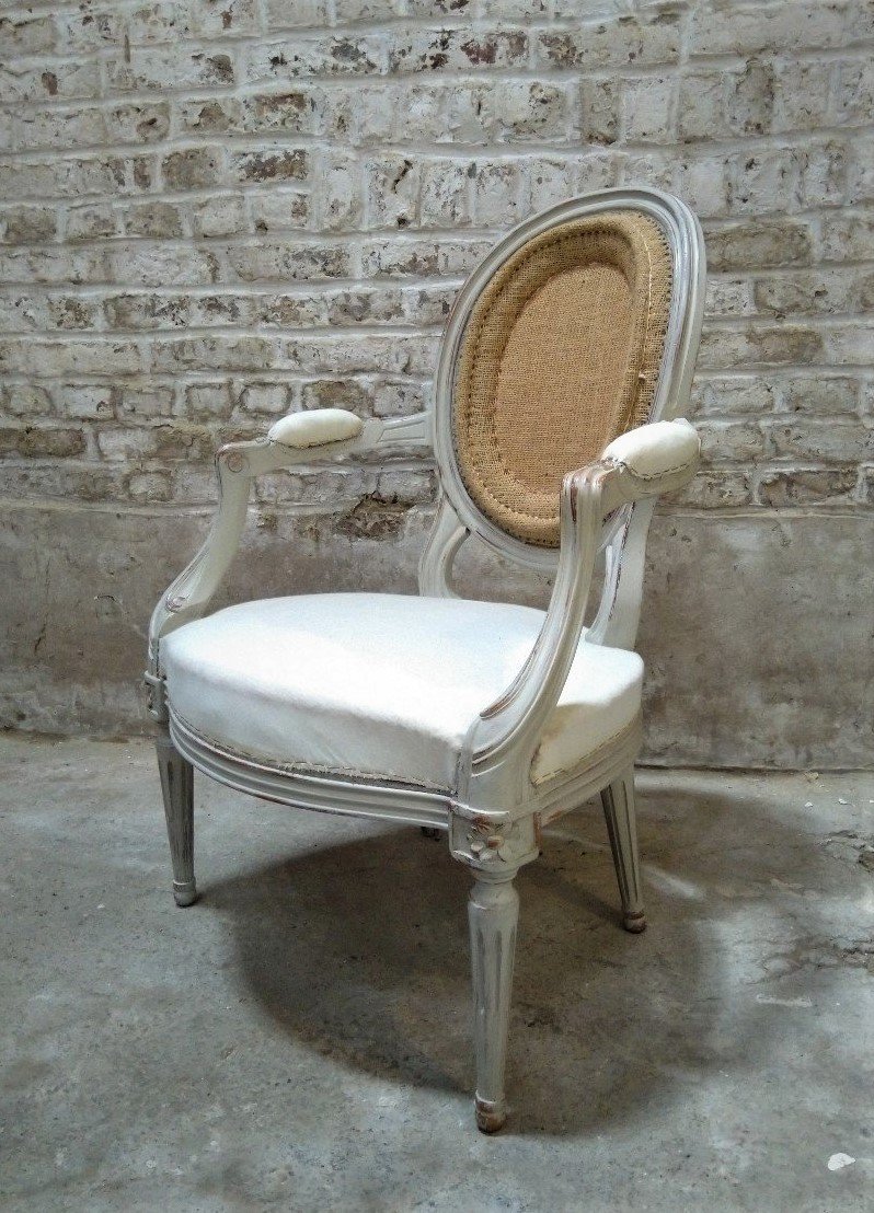 Pair Of Louis XVI Style Armchairs In Painted Wood-photo-3