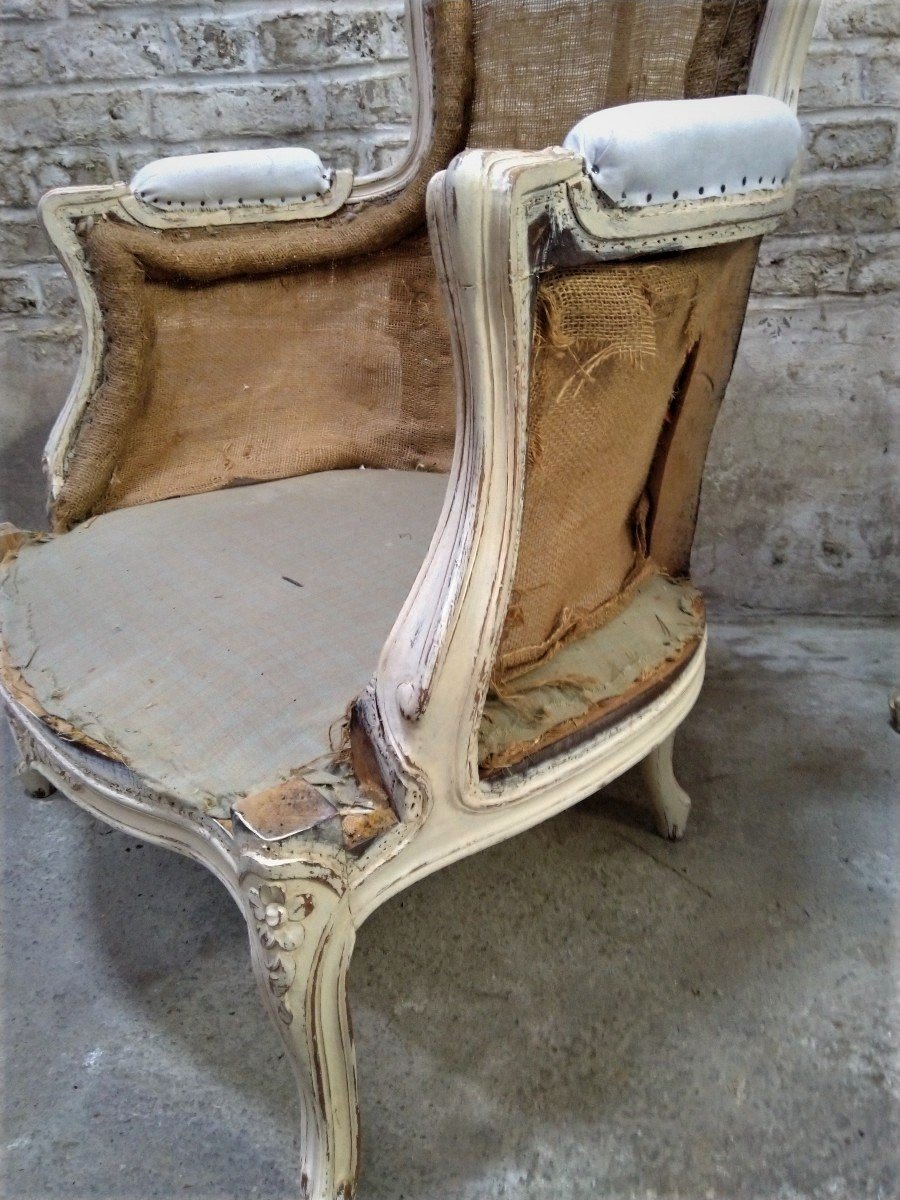 Pair Of Lacquered Louis XV Style Bergeres Around 1950-photo-3