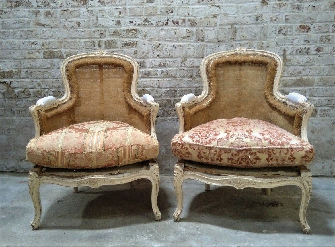 Pair Of Lacquered Louis XV Style Bergeres Around 1950