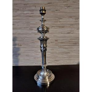 Louis XVI Style Silver Plated Bronze Lamp Base By C. Berlie In Lyon