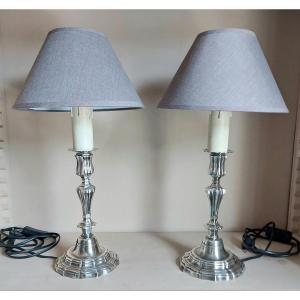 Paire de lampes en métal argenté