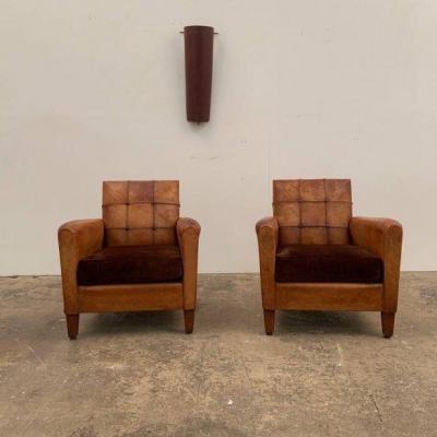 Pair Of Leather Armchairs Around 1950