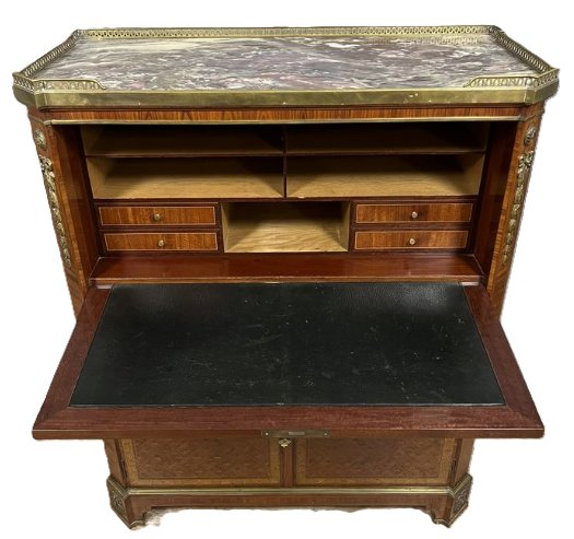 Secrétaire De Style Louis XVI En Marqueterie De Bois Précieux-photo-2
