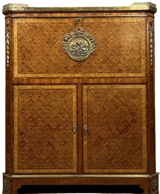 Secrétaire De Style Louis XVI En Marqueterie De Bois Précieux
