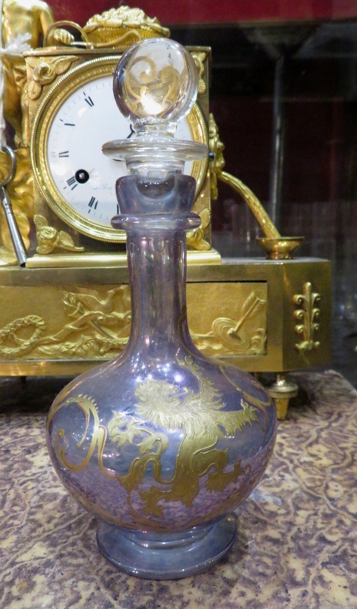Rare Ensemble Carafe Verre D Eau Cristal De Venise Murano Decor Du Lion Rehauts D Or Inclusion-photo-3