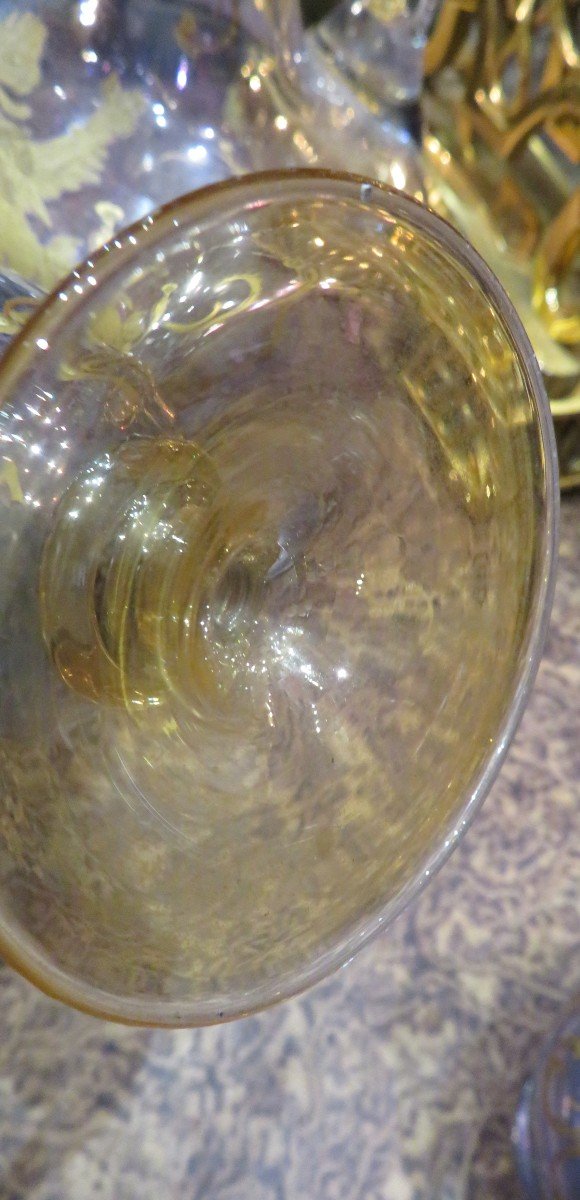 Rare Ensemble Carafe Verre D Eau Cristal De Venise Murano Decor Du Lion Rehauts D Or Inclusion-photo-5