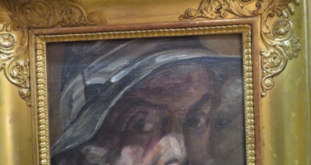 Ancien Tableau Portrait Autoportrait Par Godien  Peintre De L Ecole Lyonnaise XIXe XXe-photo-4