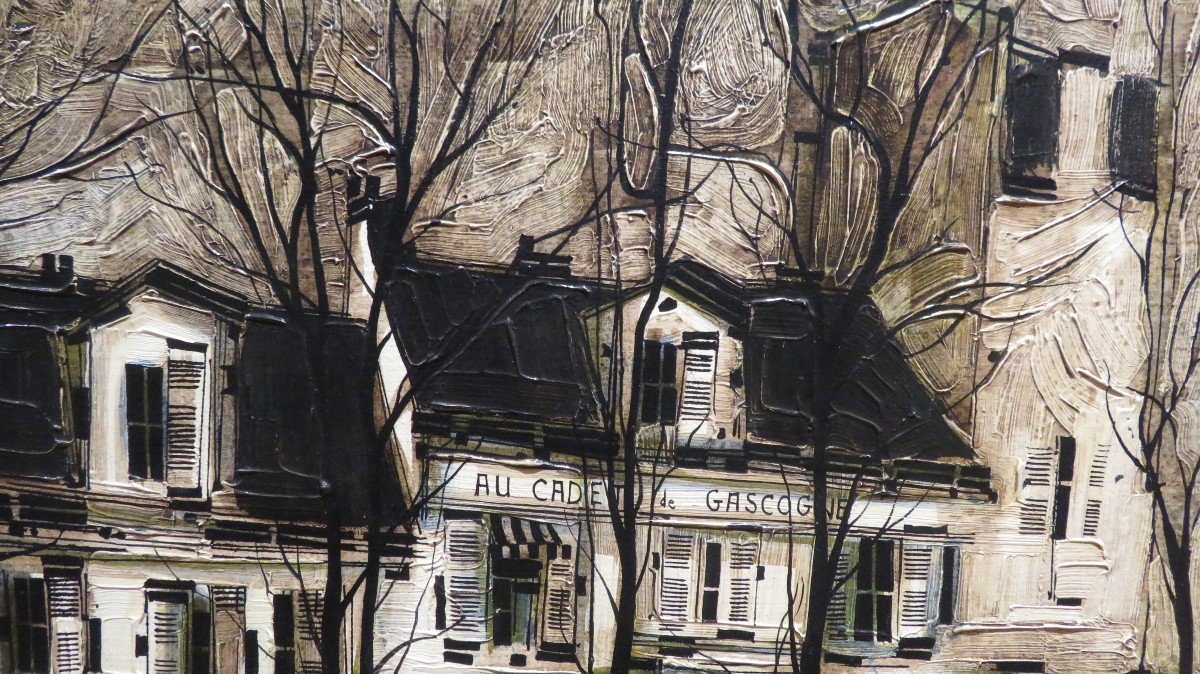 Table Oil On Canvas Georges Damin View Of A Parisian Square Around 1970 Paris-photo-3