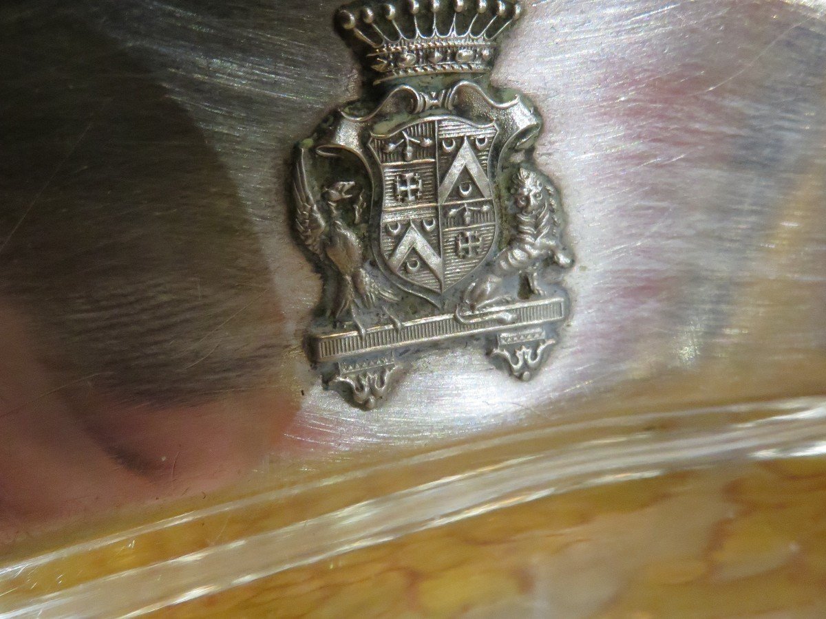 Plat Argent Massif  minerve XIXe Style LXVI Rare Blason Croisade victoire Terre Sainte grognier-photo-3