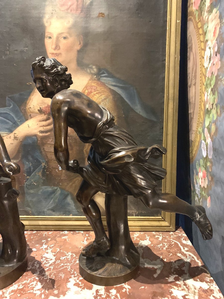 2 Nineteenth Bronzes Fontes De Barbedienne Allegory Of Sport Atalanta Hippomene-photo-2