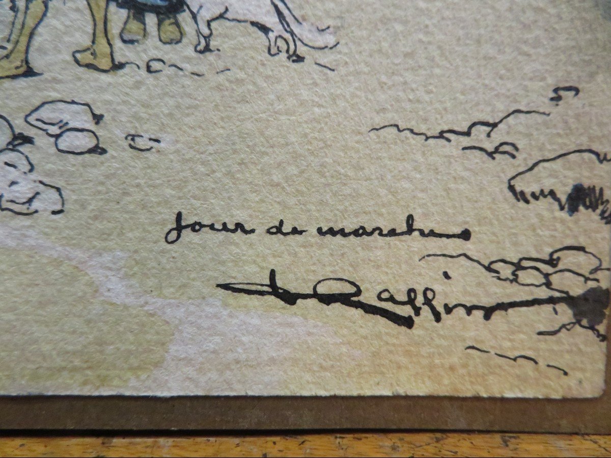 Dessin Original Aquarelle Jour De Marché Par Ferdinand Raffin Illustrateur Humour Villageois-photo-2