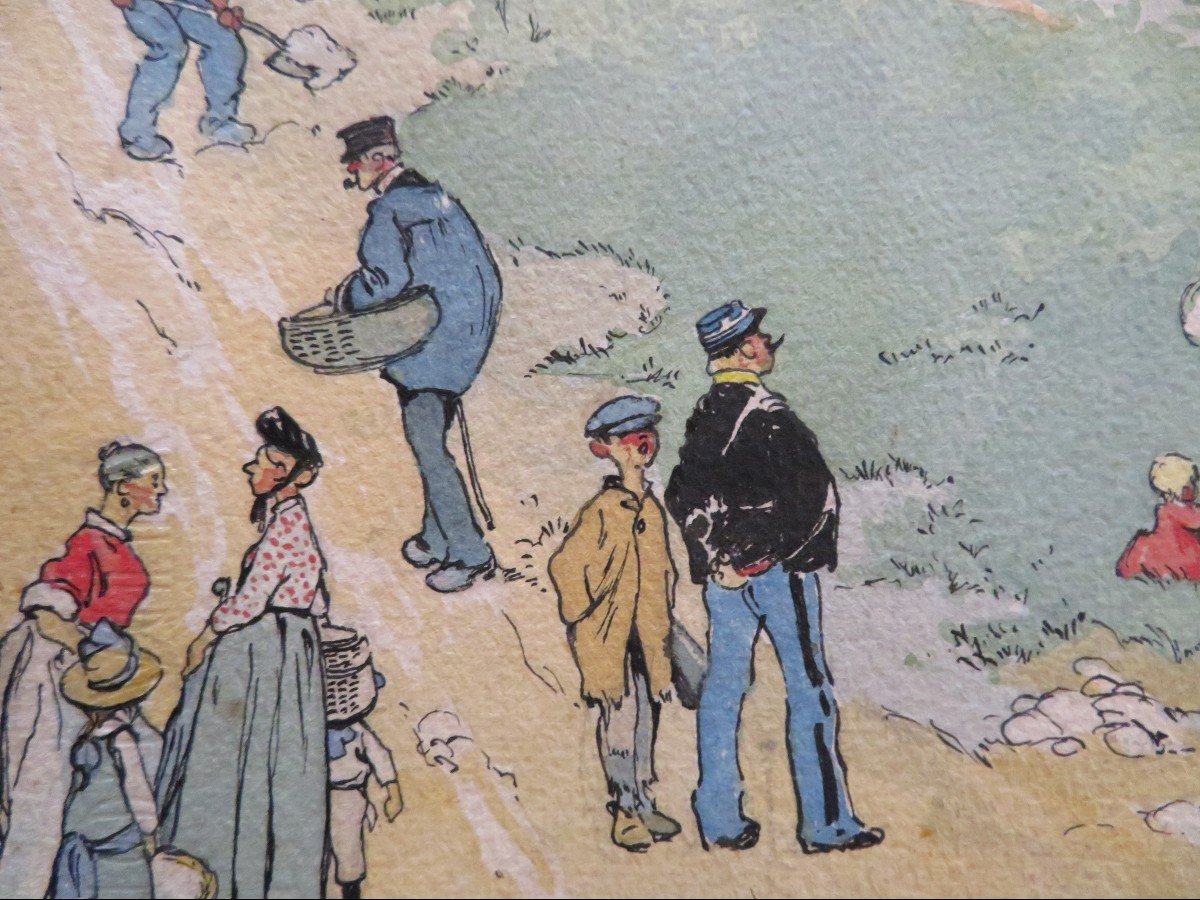 Dessin Original Aquarelle Jour De Marché Par Ferdinand Raffin Illustrateur Humour Villageois-photo-4