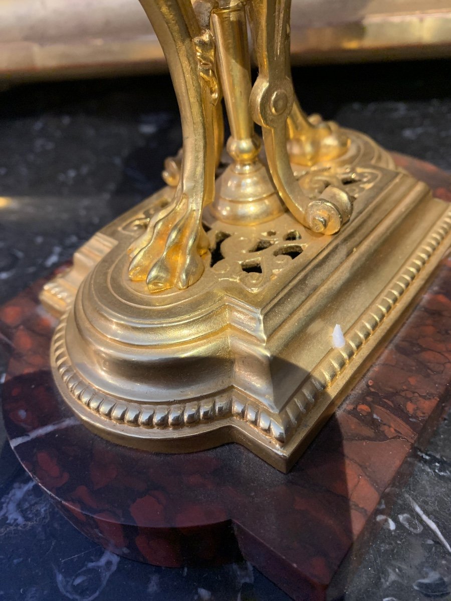 Old Goblet Cup Center Table In Gilt Bronze Nineteenth Time With Griffins On Grillote Marble-photo-2