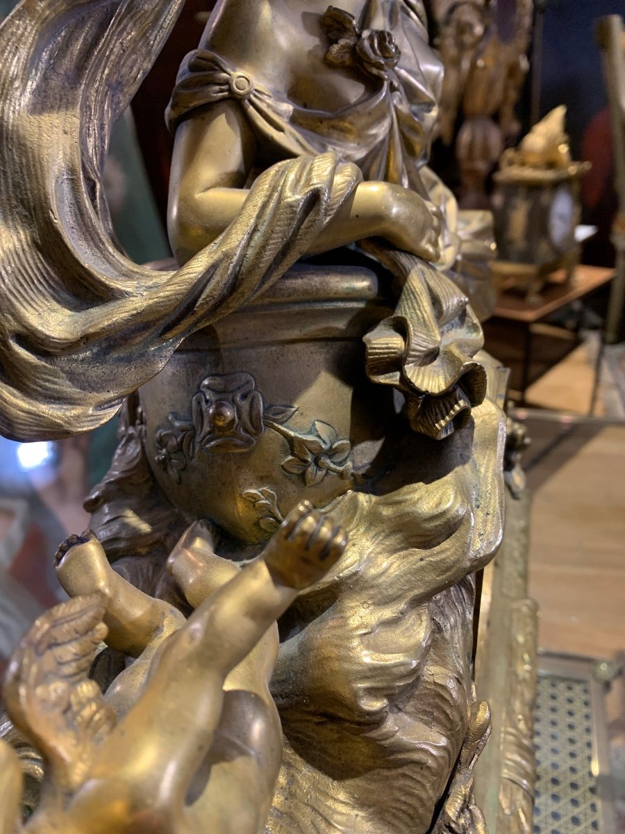 Pendulum And Candlesticks Gilt Bronze Trim & Sevres Cherubs Plates-photo-7