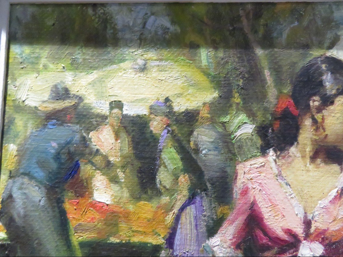 Large Painting Years 60 Durando Togo Richard Oil On Canvas Provençal Watermelon Market-photo-4